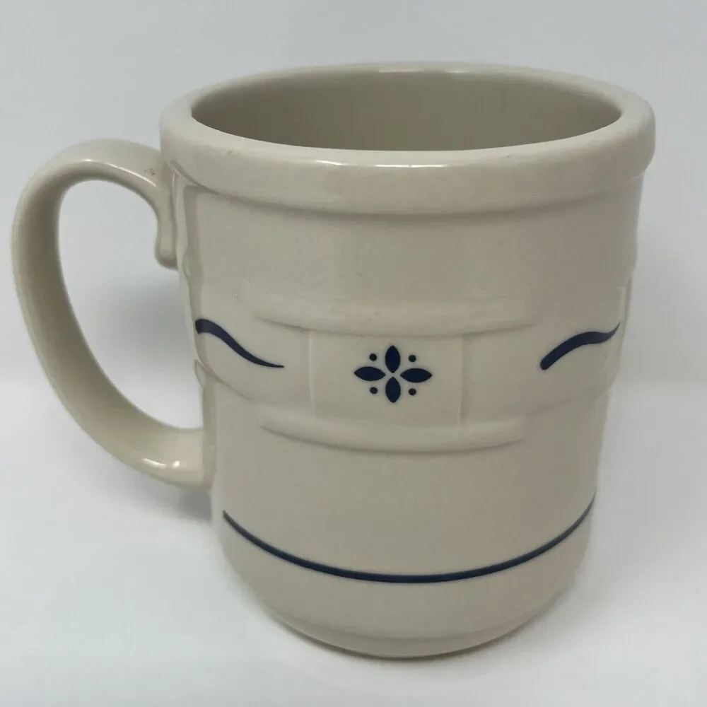 10-Oz Long Serger Pottery Woven Traditions Blue Coffee Mug Tea Cup Made In USA